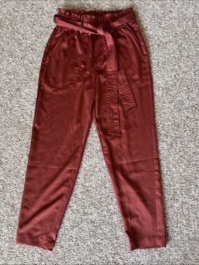 Abercrombie & Fitch Brick Red Ruffled Ankle Pant